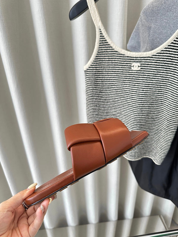 patch mule flat brown lambskin