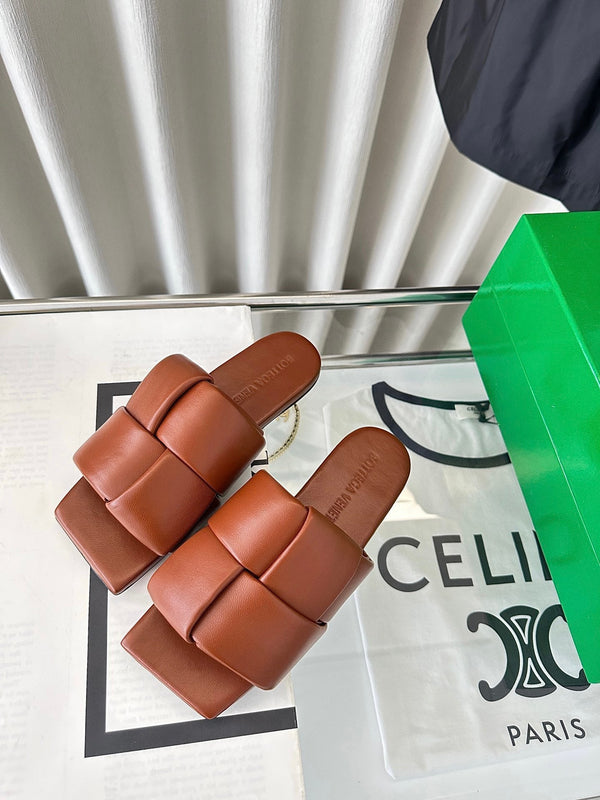 patch mule flat brown lambskin