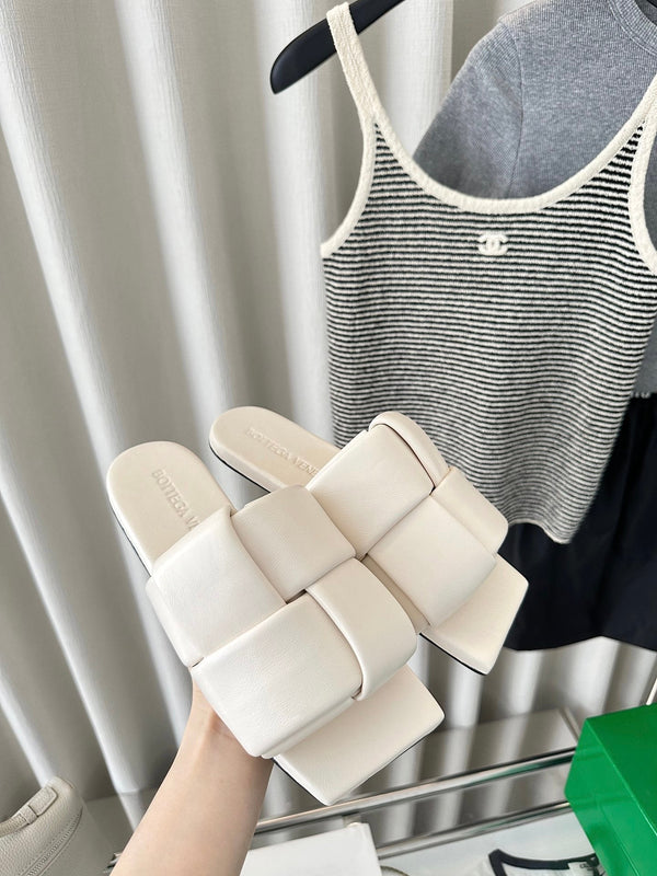 patch mule flat white lambskin