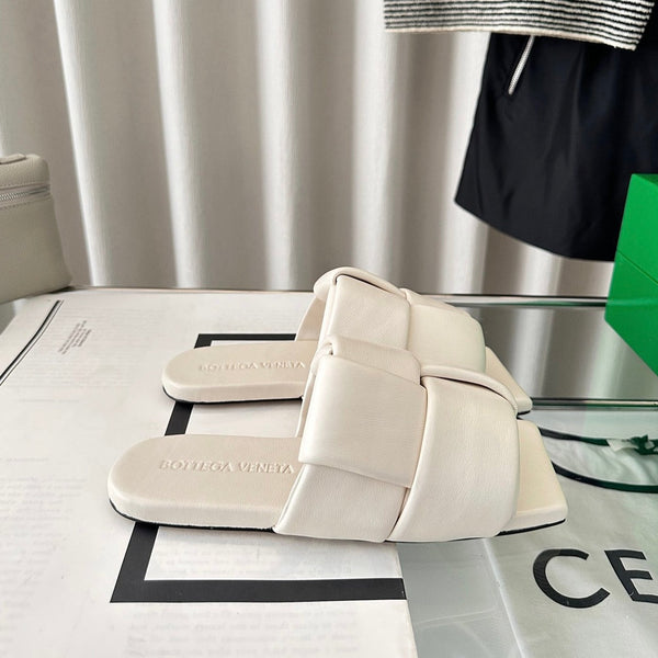 patch mule flat white lambskin