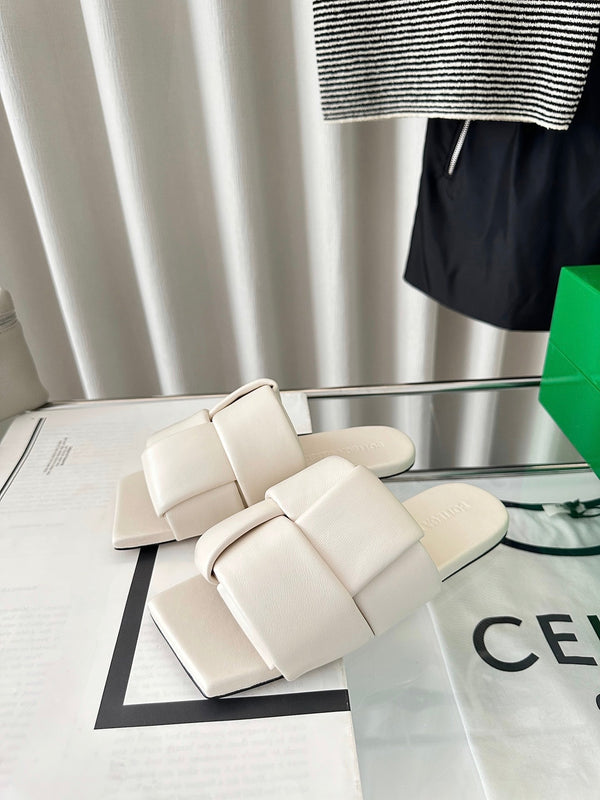 patch mule flat white lambskin