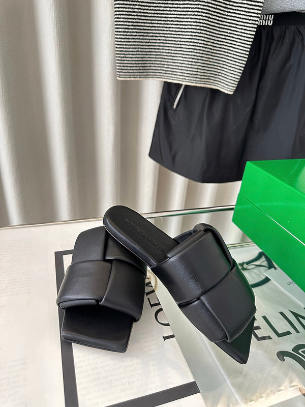 patch mule flat black lambskin