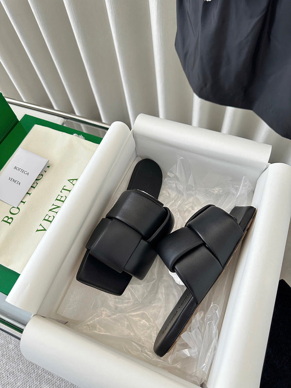 patch mule flat black lambskin