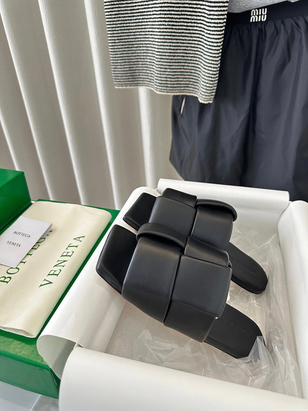 patch mule flat black lambskin