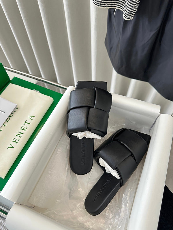 patch mule flat black lambskin