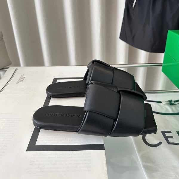 patch mule flat black lambskin