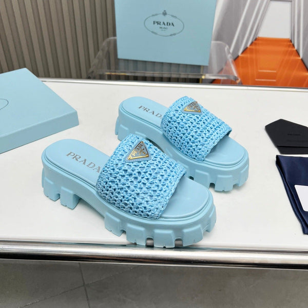 PRA THICK-SOLED CROCHET SANDALS SKY WOVEN FABRIC