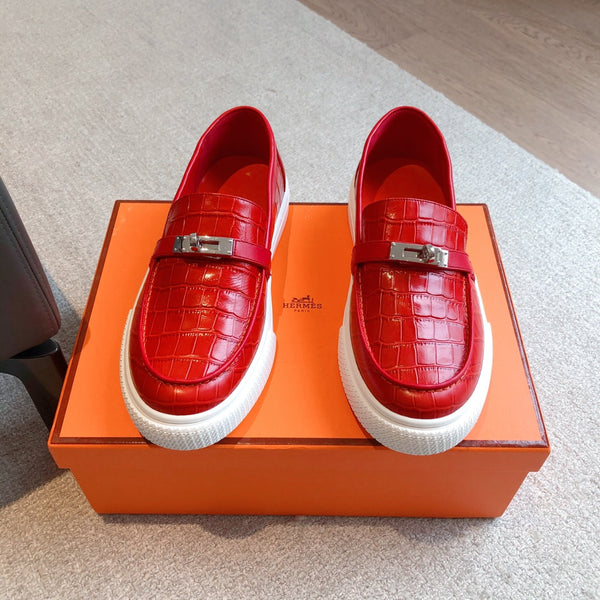 SNEAKER SLIP-ON HM GAME IN PELLE DI VITELLO ROSSA CON MOTIVO COCCODRILLO