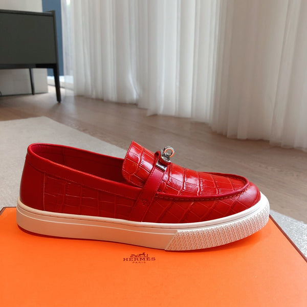 SNEAKER SLIP-ON HM GAME IN PELLE DI VITELLO ROSSA CON MOTIVO COCCODRILLO
