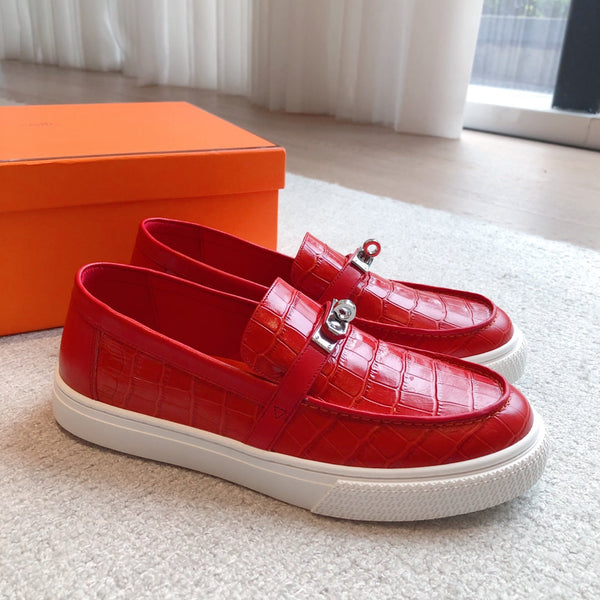 SNEAKER SLIP-ON HM GAME IN PELLE DI VITELLO ROSSA CON MOTIVO COCCODRILLO