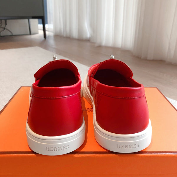 SNEAKER SLIP-ON HM GAME IN PELLE DI VITELLO ROSSA CON MOTIVO COCCODRILLO