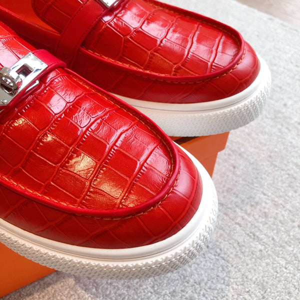 SNEAKER SLIP-ON HM GAME IN PELLE DI VITELLO ROSSA CON MOTIVO COCCODRILLO
