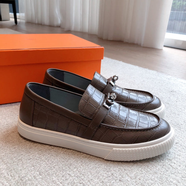 HM GAME SLIP-ON CROCODILE MOTIF SNEAKER BROWN CALFSKIN