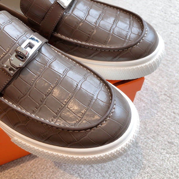 HM GAME SLIP-ON CROCODILE MOTIF SNEAKER BROWN CALFSKIN