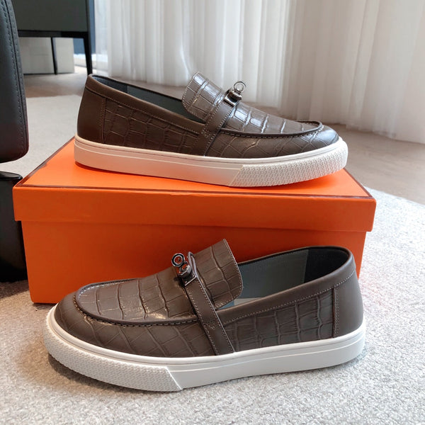 HM GAME SLIP-ON CROCODILE MOTIF SNEAKER BROWN CALFSKIN