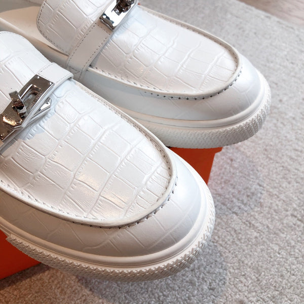 HM GAME SLIP-ON CROCODILE MOTIF SNEAKER WHITE CALFSKIN