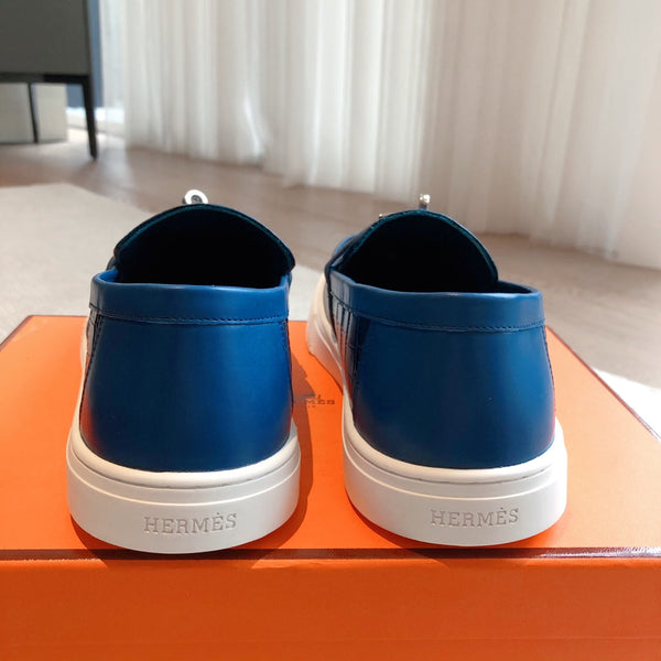 SNEAKER SLIP-ON HM GAME IN PELLE DI VITELLO BLU MARINO CON MOTIVO COCCODRILLO