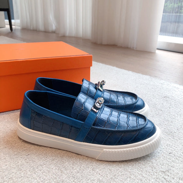 SNEAKER SLIP-ON HM GAME IN PELLE DI VITELLO BLU MARINO CON MOTIVO COCCODRILLO