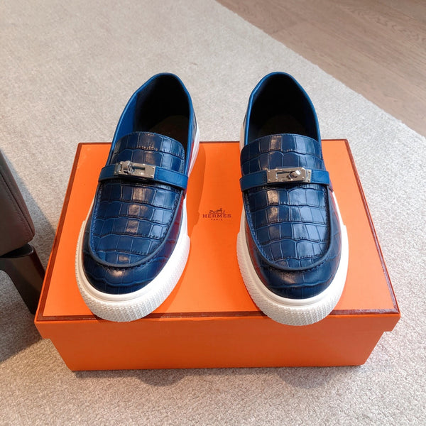 SNEAKER SLIP-ON HM GAME IN PELLE DI VITELLO BLU MARINO CON MOTIVO COCCODRILLO