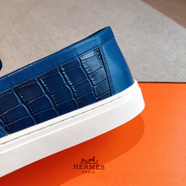 SNEAKER SLIP-ON HM GAME IN PELLE DI VITELLO BLU MARINO CON MOTIVO COCCODRILLO