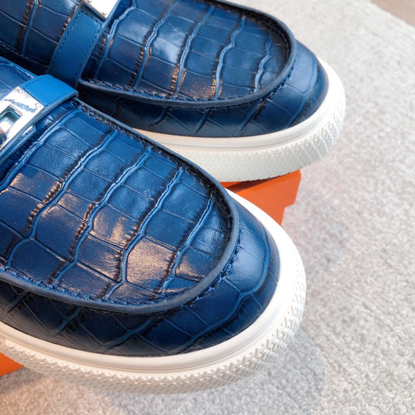 SNEAKER SLIP-ON HM GAME IN PELLE DI VITELLO BLU MARINO CON MOTIVO COCCODRILLO