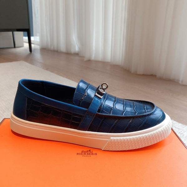 SNEAKER SLIP-ON HM GAME IN PELLE DI VITELLO BLU MARINO CON MOTIVO COCCODRILLO