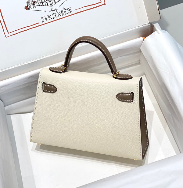 HM Mini Kelly 19cm Cream Etoupe Epsom Gold Hardware