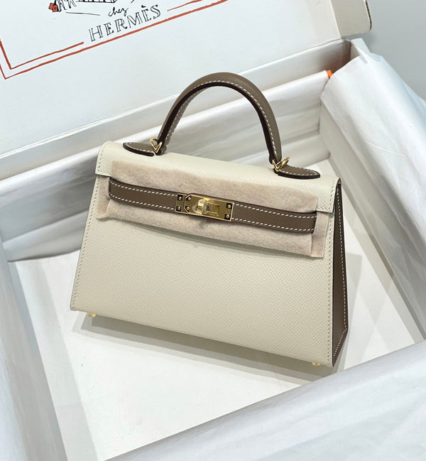 HM Mini Kelly 19cm Cream Etoupe Epsom Gold Hardware