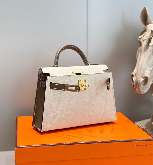 HM Mini Kelly 19cm Cream Etoupe Epsom Gold Hardware