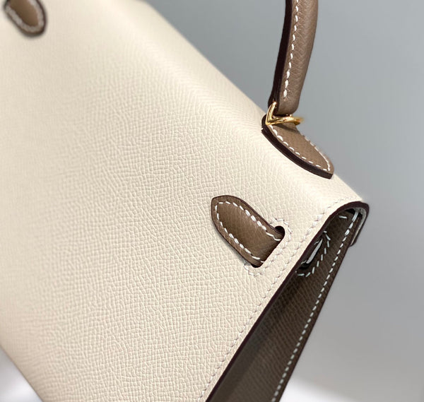 HM Mini Kelly 19cm Cream Etoupe Epsom Gold Hardware