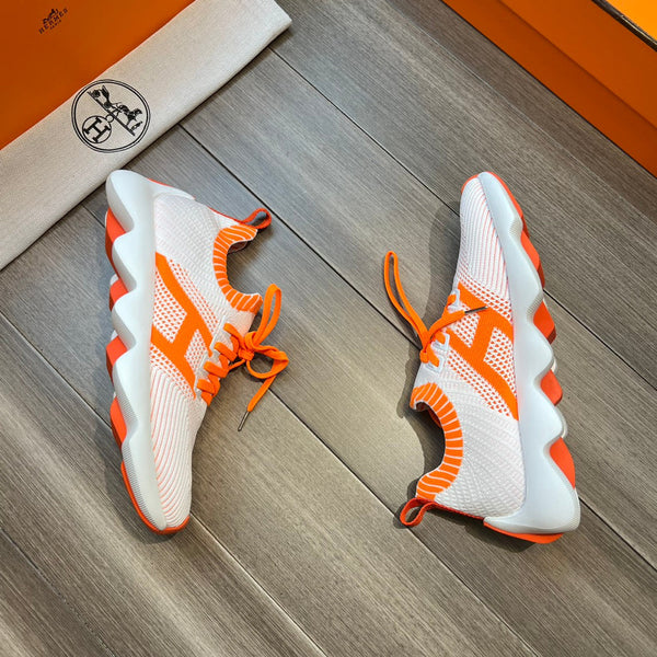 HM FLEX SLIP-ON SNEAKER WHITE AND ORANGE WOVEN FABRIC