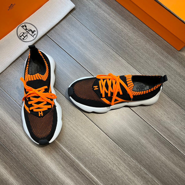 HM FLEX SLIP-ON SNEAKER BLACK AND ORANGE WOVEN FABRIC