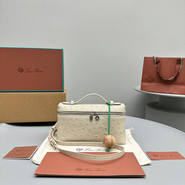 TASCA EXTRA L19 IN PELLE DI STRUZZO BEIGE BISQUE