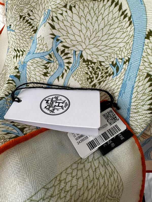 Retourala Nature Hermes Scarf 140 CM Green Gray Colorful Silk