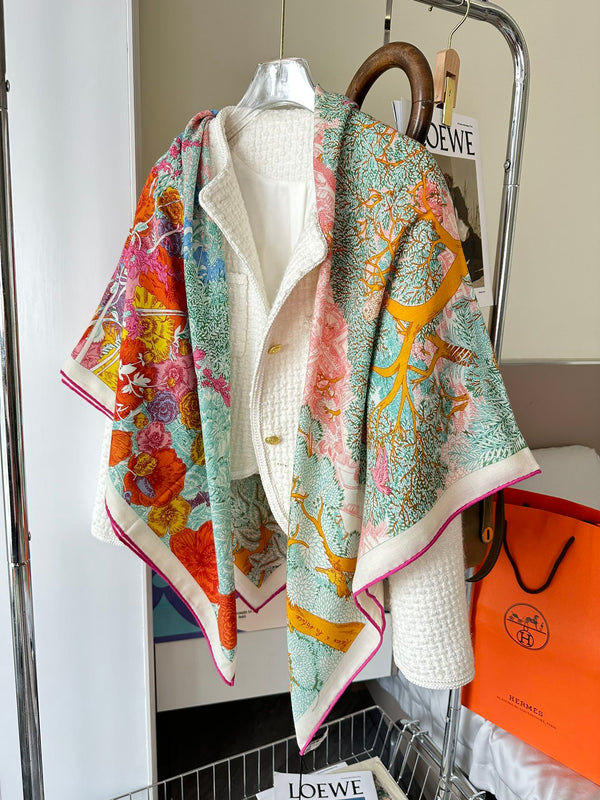 Retourala Nature Hermes Scarf 140 CM Turquoise Colorful Silk