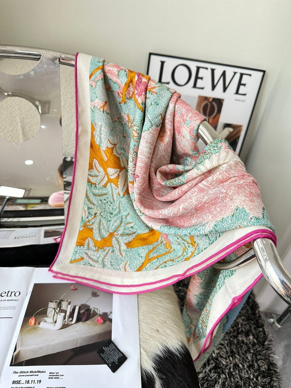 Retourala Nature Hermes Scarf 140 CM Turquoise Colorful Silk