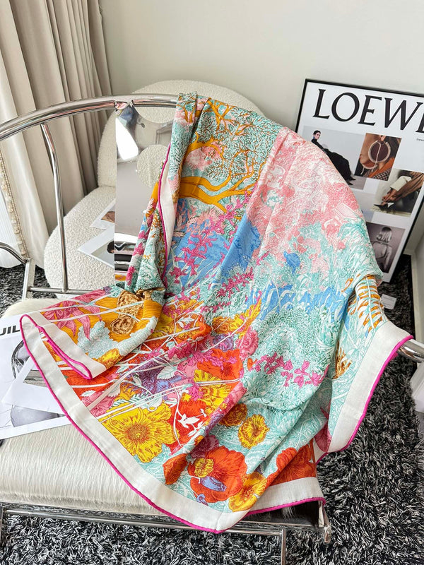 Retourala Nature Hermes Scarf 140 CM Turquoise Colorful Silk