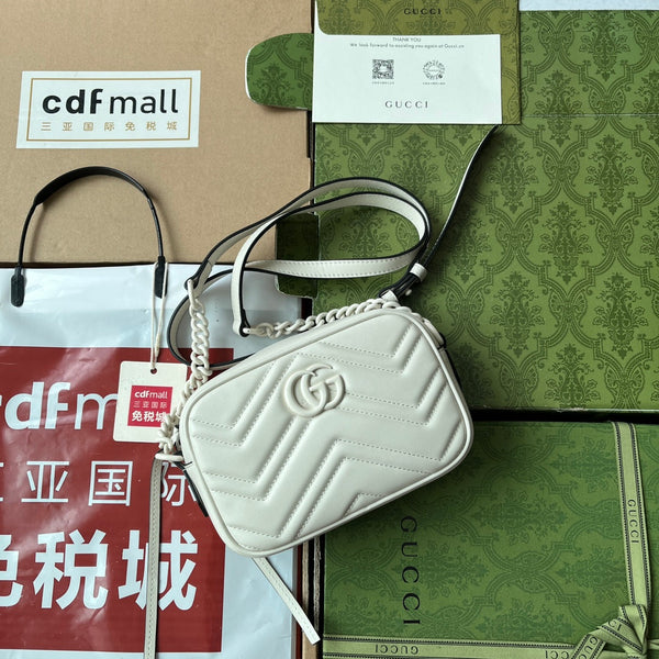 gg marmont mini 18cm zip top tutto bianco in pelle di vitello