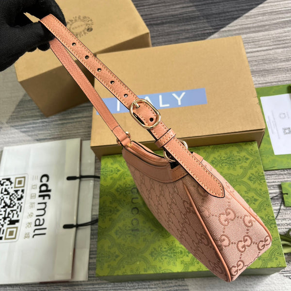 OPHIDIA GG SMALL 25 HANDBAG IN LIGHT PINK CANVAS AND CALFSKIN