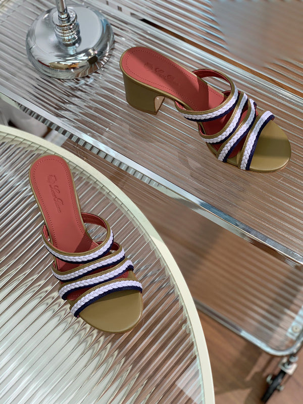 High Hee 60 Sprightly Charms Mule Sandal Olive Purple Navy Calfskin