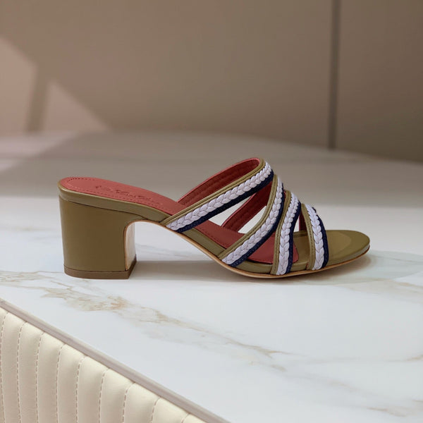 High Hee 60 Sprightly Charms Mule Sandal Olive Purple Navy Calfskin