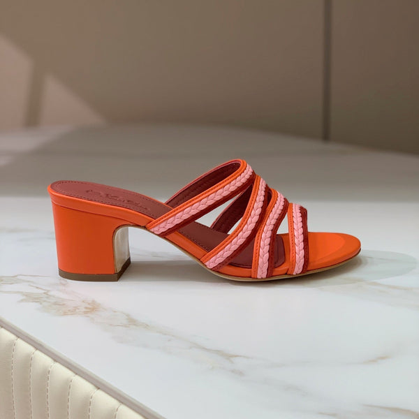 High Hee 60 Sprightly Charms Mule Sandal Orange Pink Maroon Calfskin