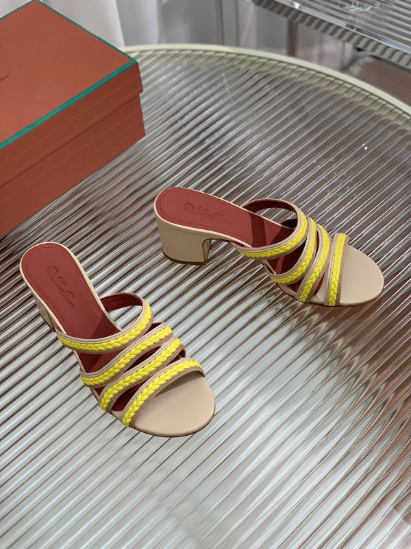 High Hee 60 Sprightly Charms Mule Sandal Beige Yellow Brown Calfskin