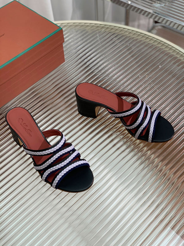 High Hee 60 Sprightly Charms Mule Sandal Black Purple Navy Calfskin