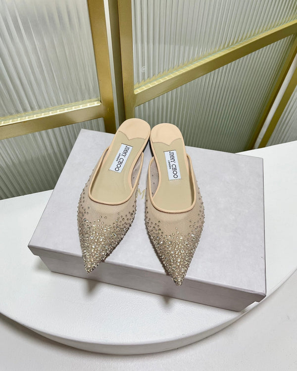 Jimmy Mule in tessuto a rete beige con cristalli Swarovski 597879