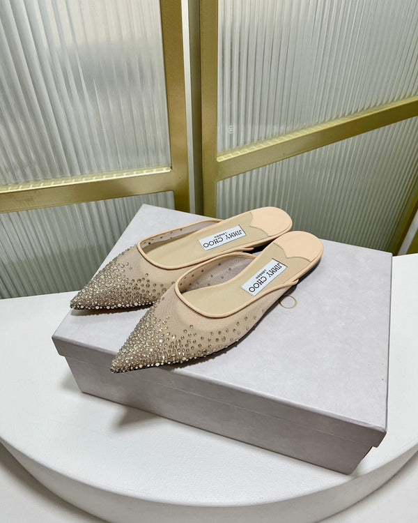 Jimmy Mule in tessuto a rete beige con cristalli Swarovski 597879