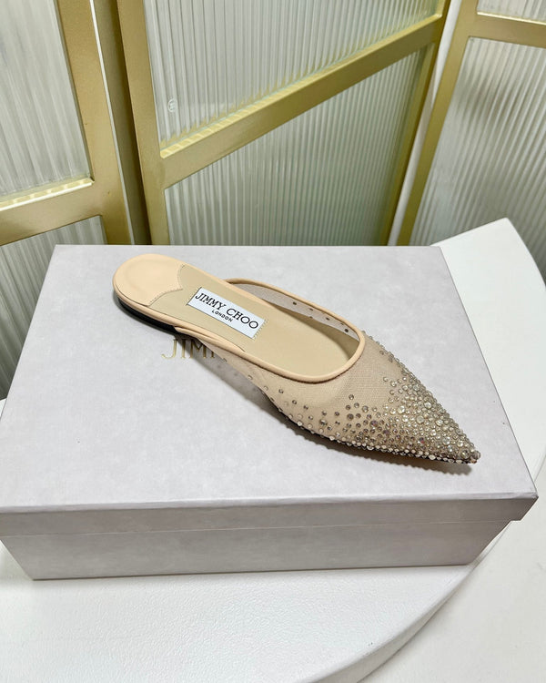 Jimmy Mule in tessuto a rete beige con cristalli Swarovski 597879