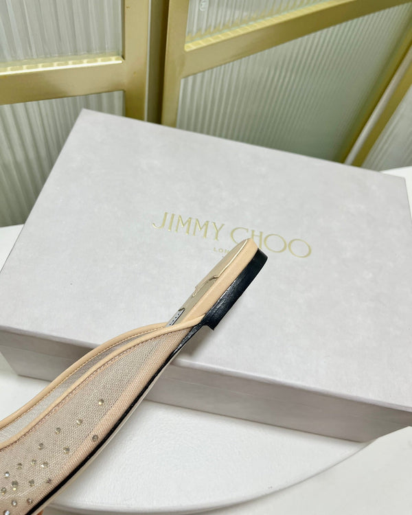 Jimmy Mule in tessuto a rete beige con cristalli Swarovski 597879