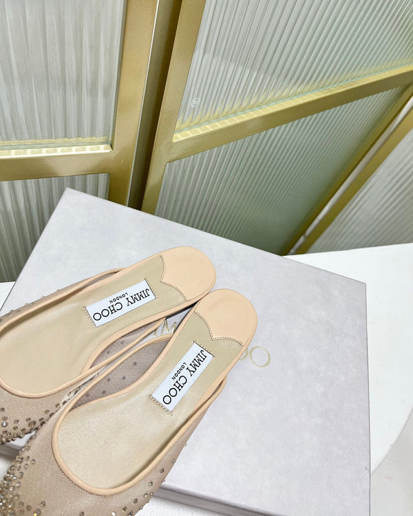 Jimmy Mule in tessuto a rete beige con cristalli Swarovski 597879