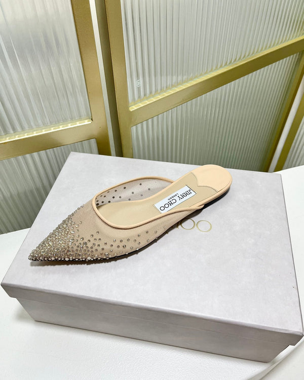 Jimmy Mule in tessuto a rete beige con cristalli Swarovski 597879